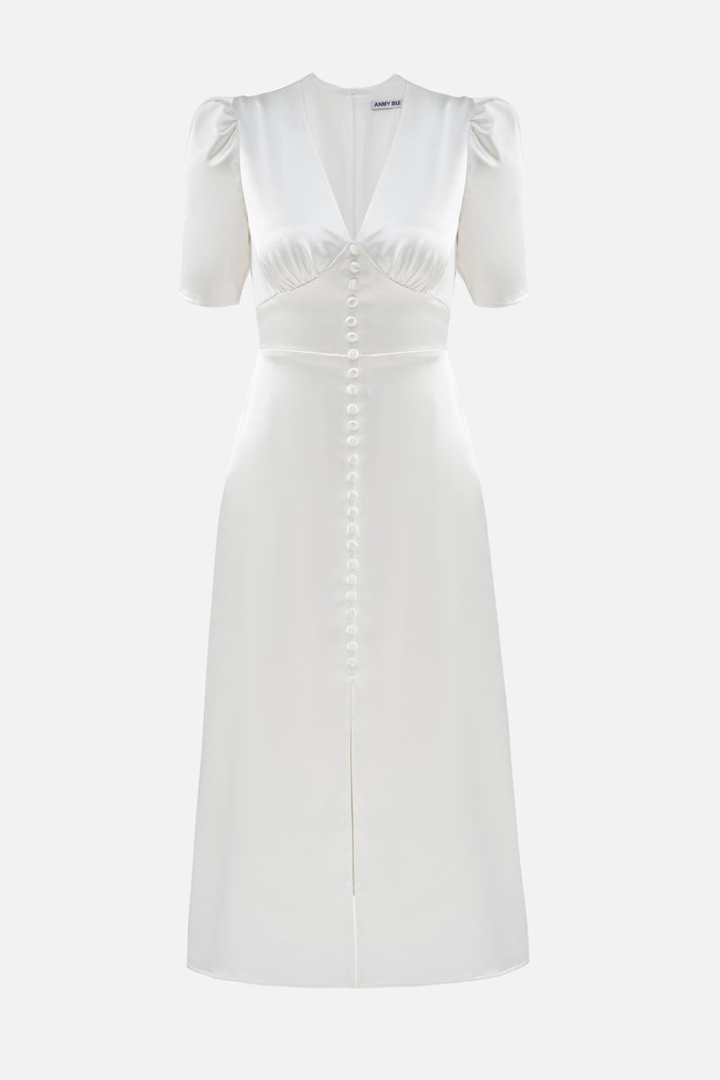 white midi dress with sleeves Elle Short Sleeves Midi Dress – ANMY BUI