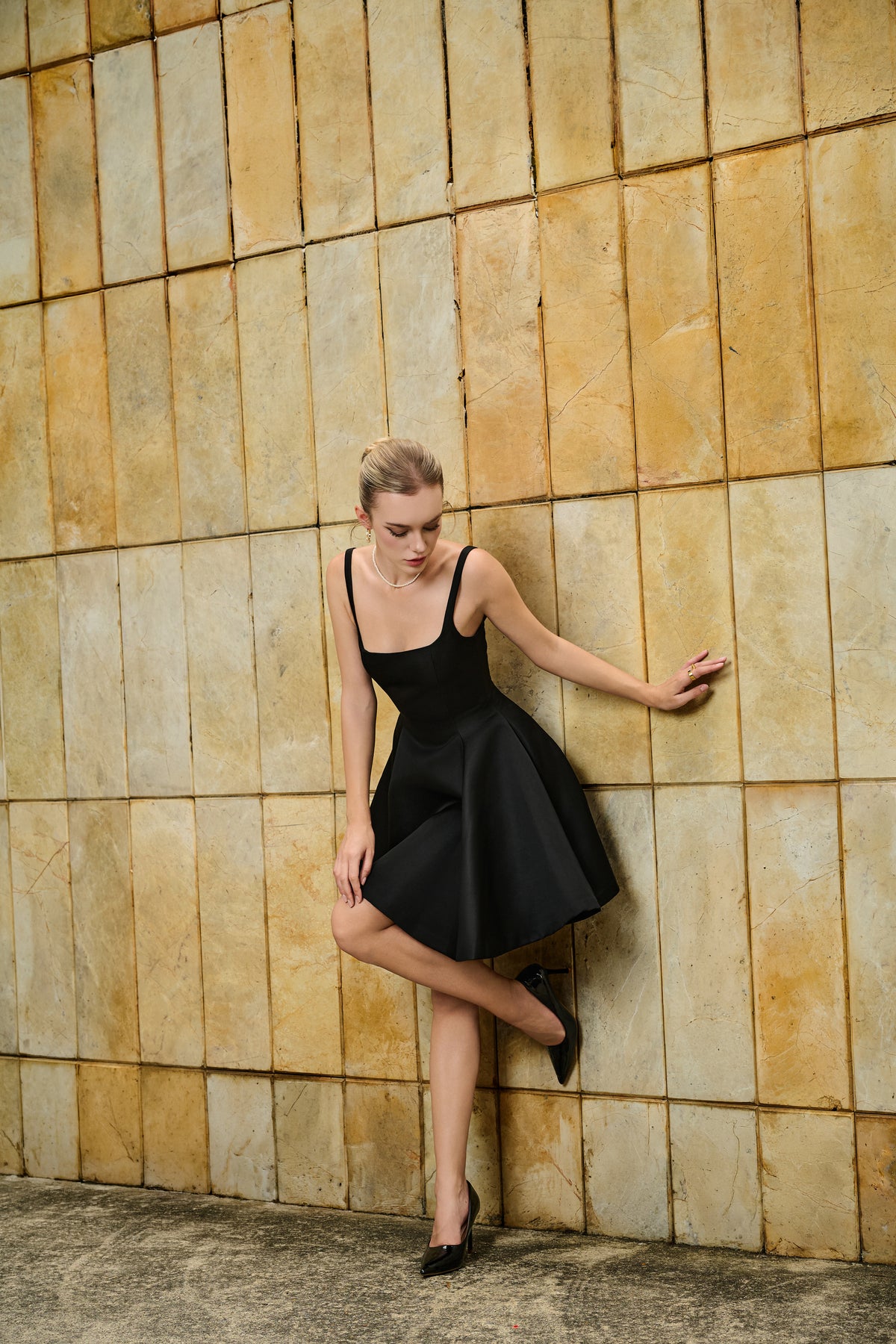 Juliet High Waist Square Neck Flare Mini Dress