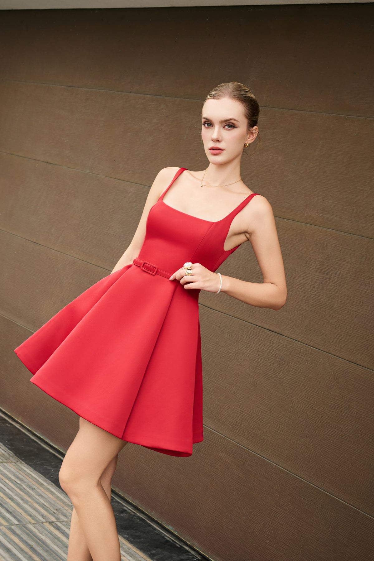 Juliet High Waist Square Neck Flare Mini Dress