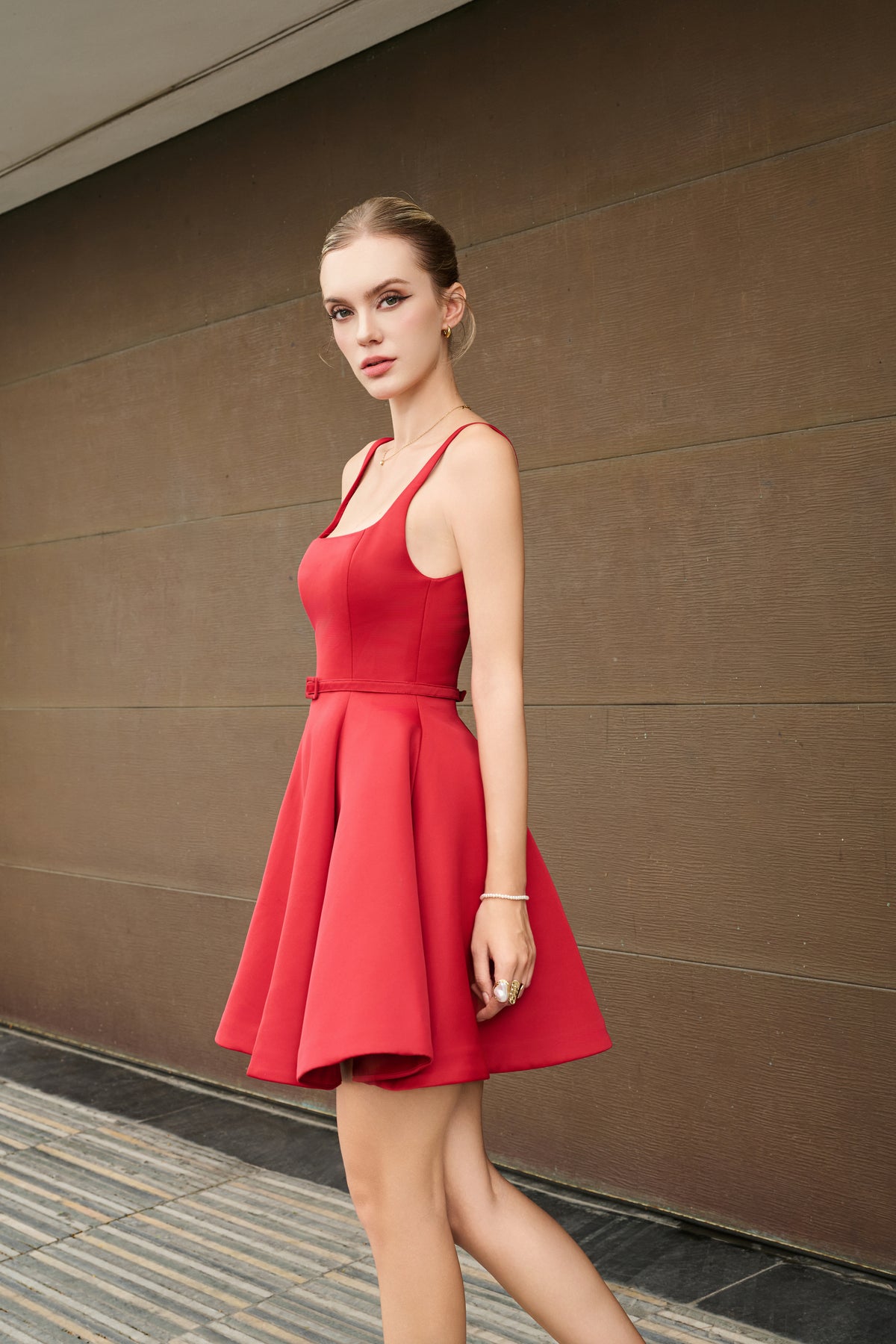Juliet High Waist Square Neck Flare Mini Dress