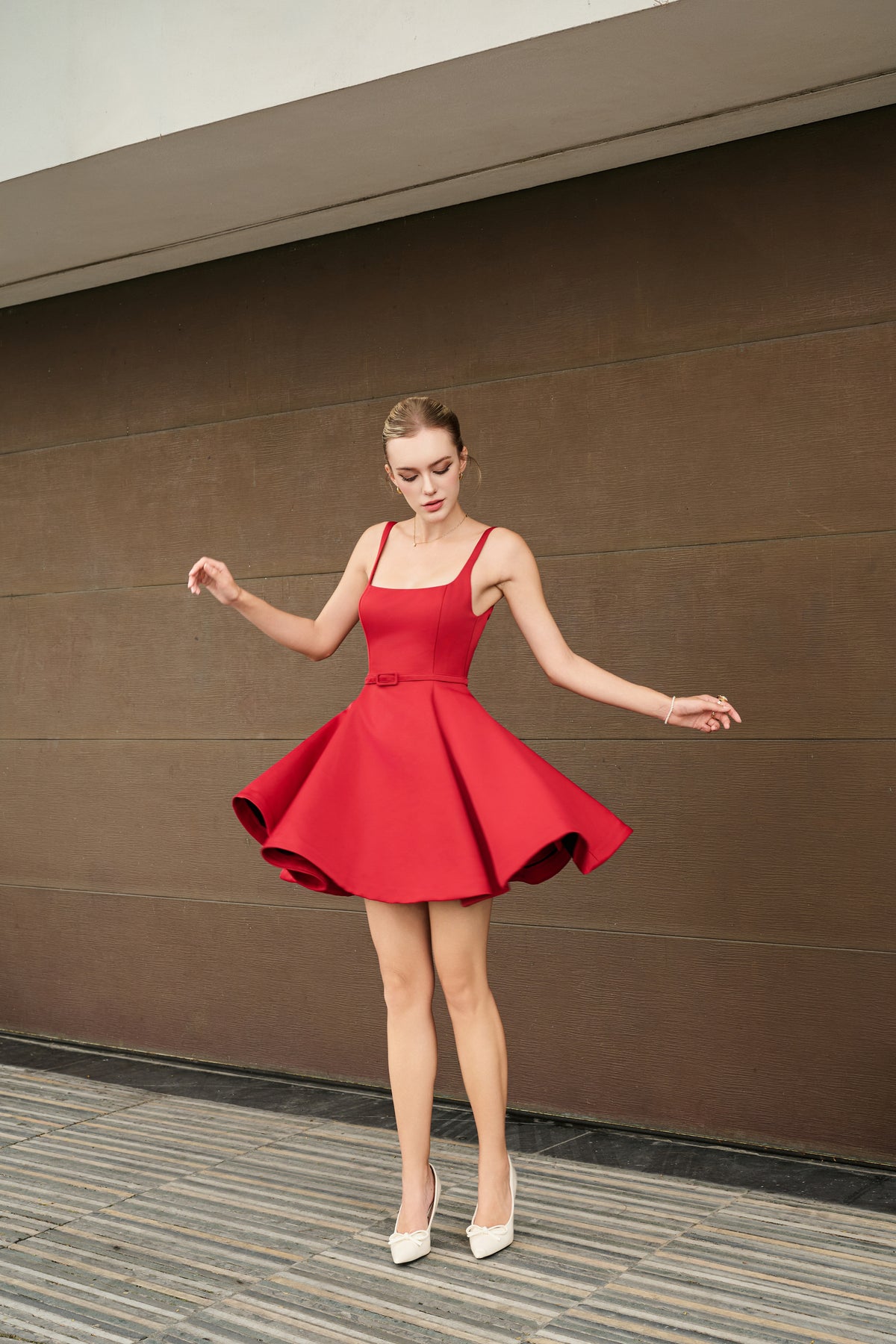 Juliet High Waist Square Neck Flare Mini Dress