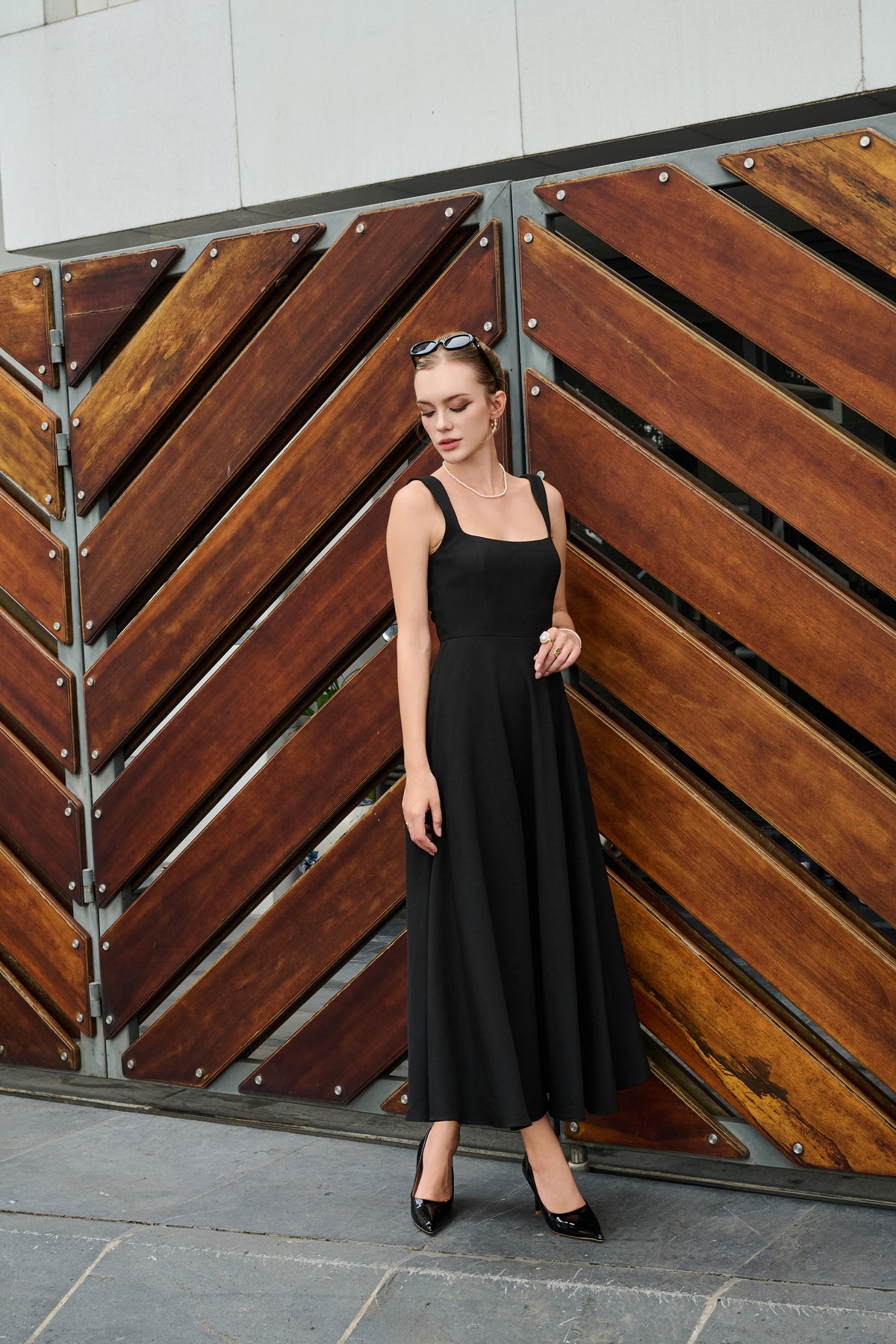 Angelina High Waist Square Neck Midi Dress