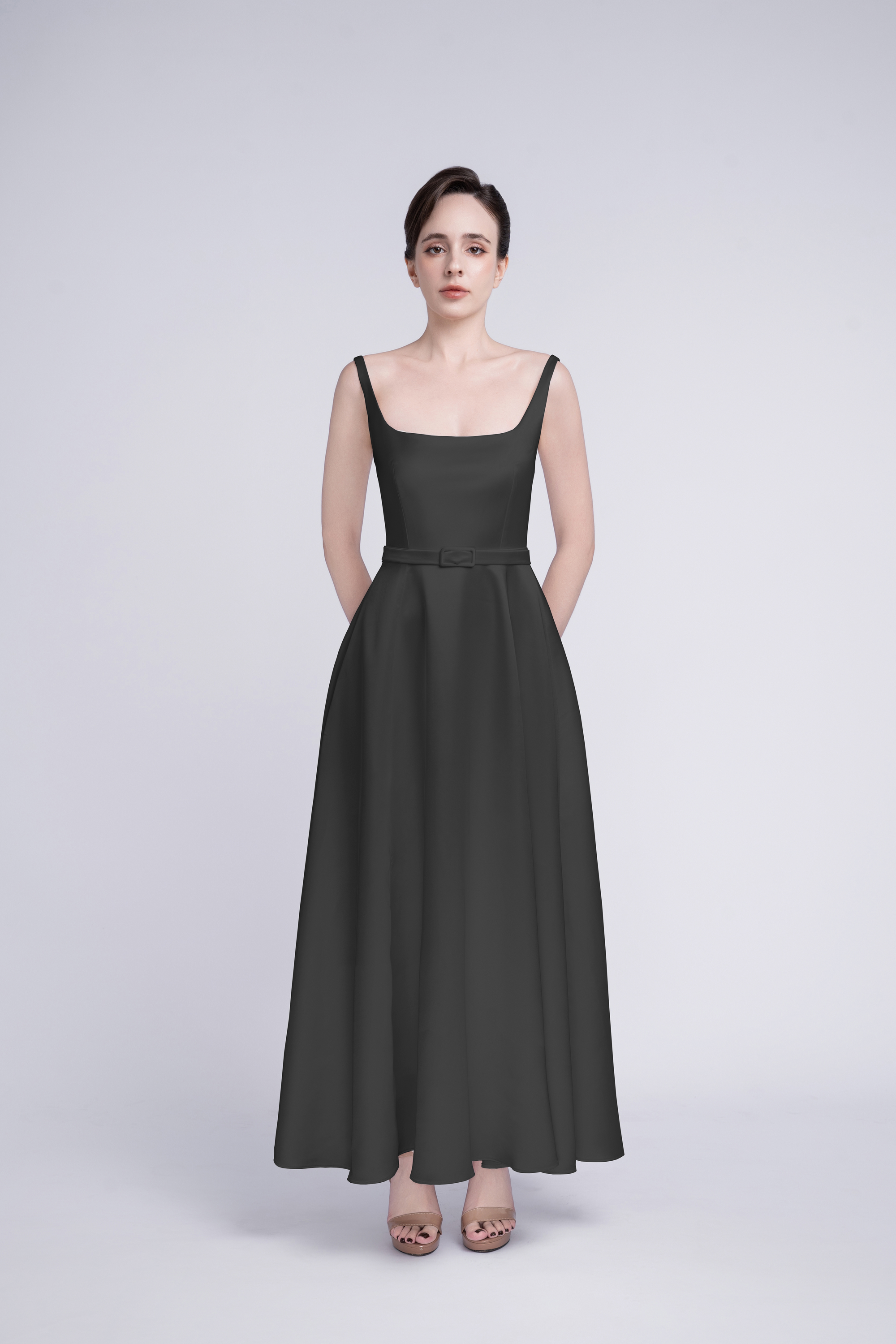 Barbara High Waist Scoop Neck Midi Dress