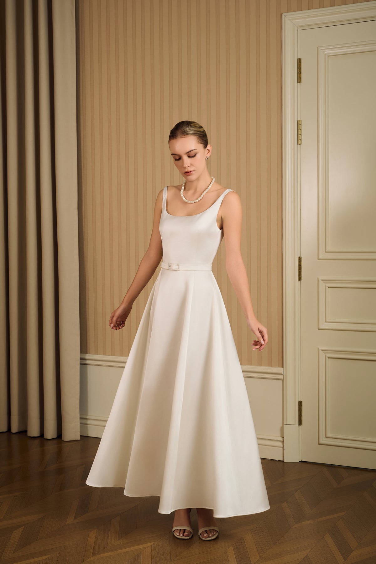 Barbara High Waist Scoop Neck Midi Dress