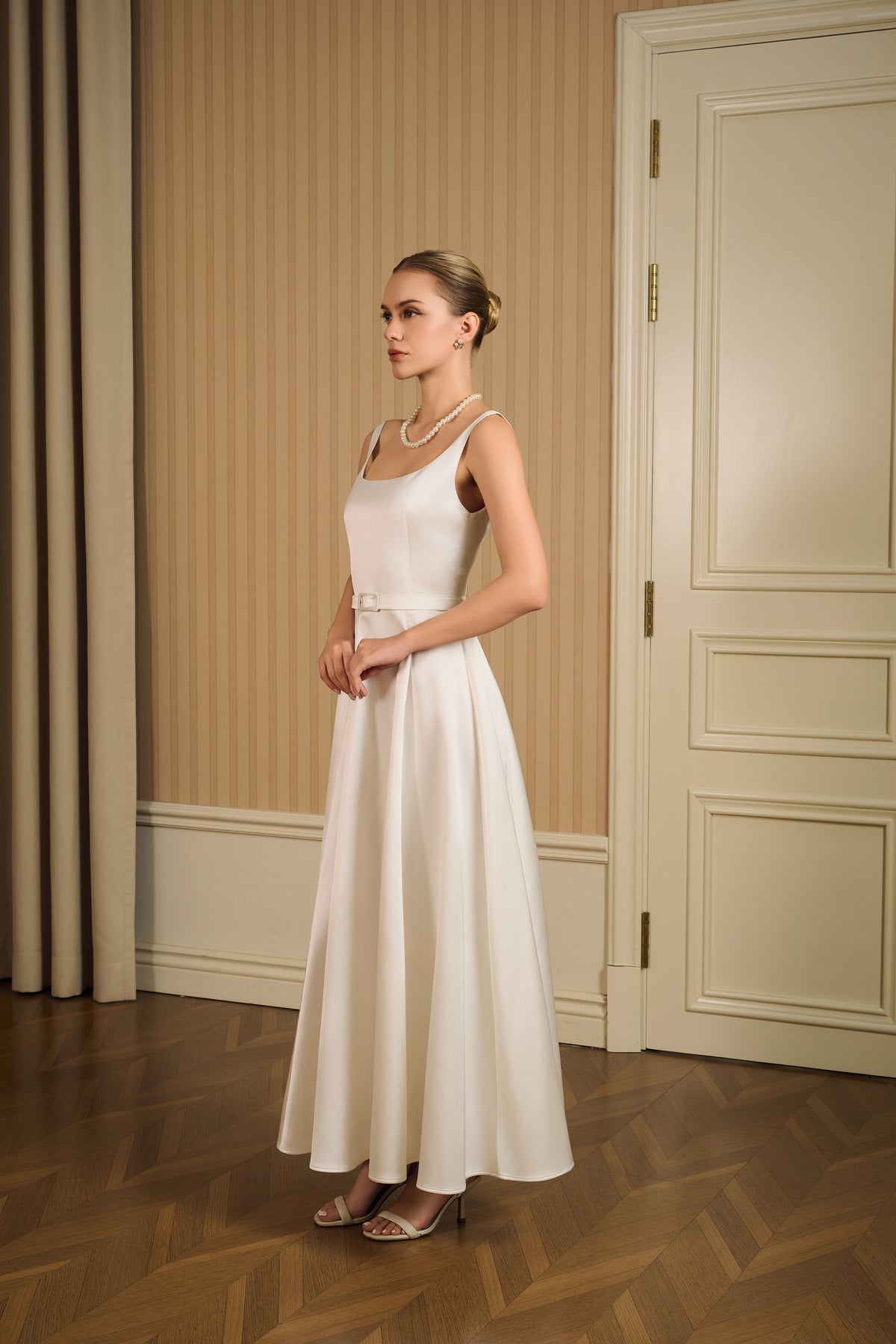 Barbara High Waist Scoop Neck Midi Dress