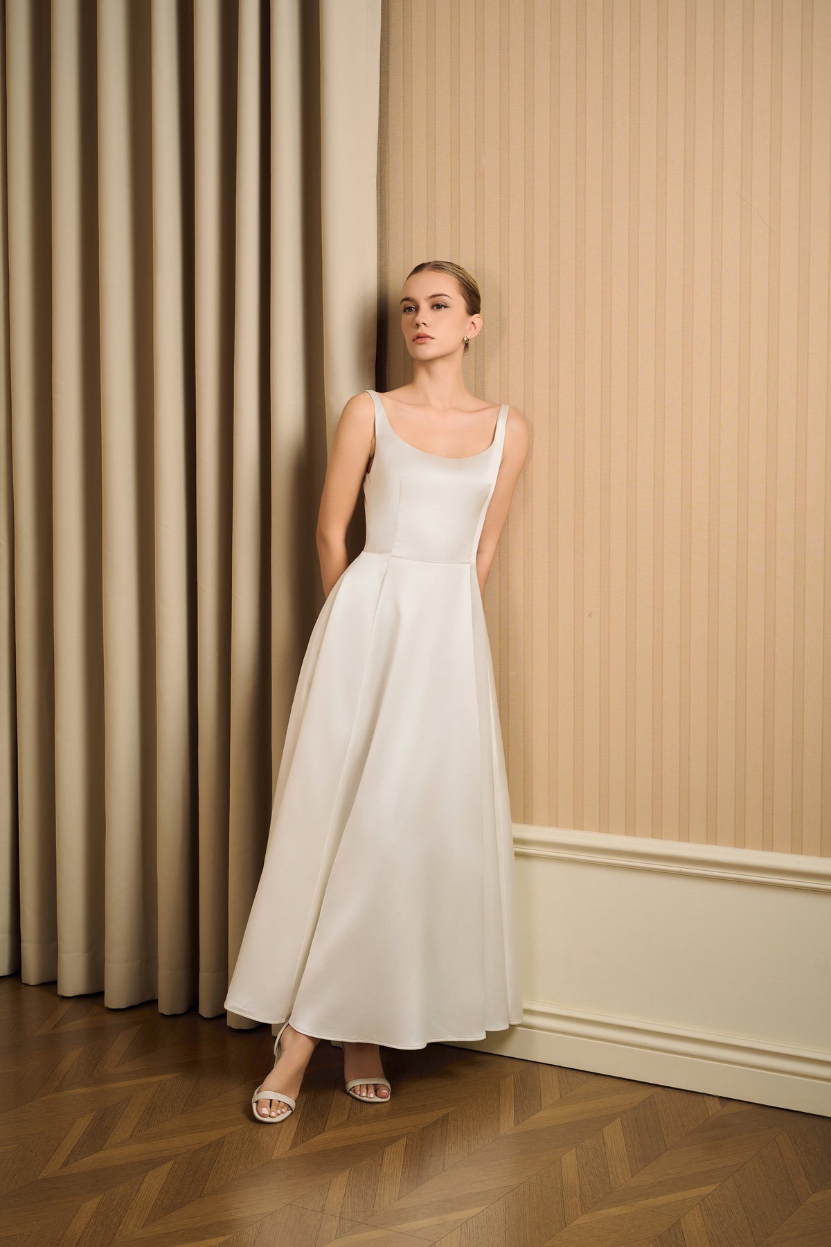 Barbara High Waist Scoop Neck Midi Dress
