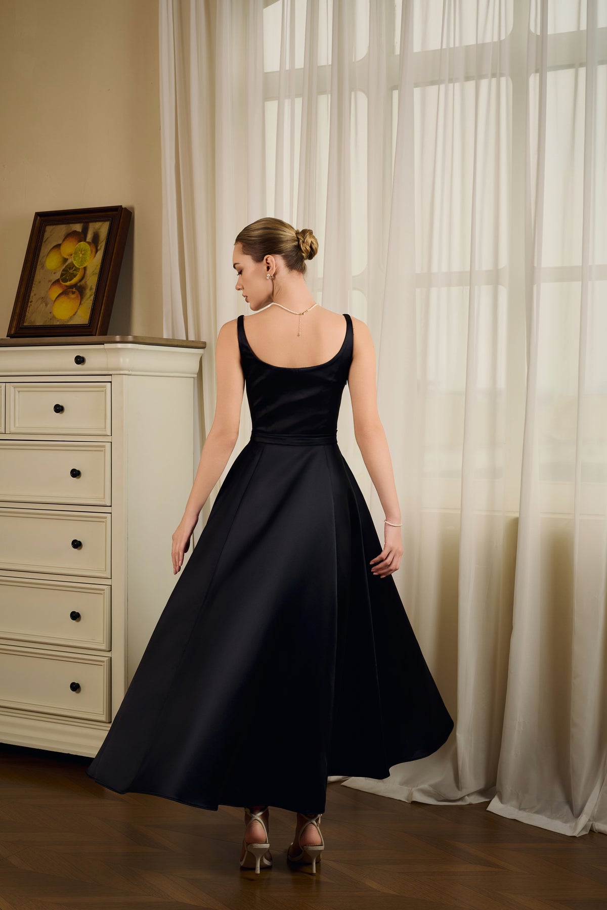 Barbara High Waist Scoop Neck Midi Dress