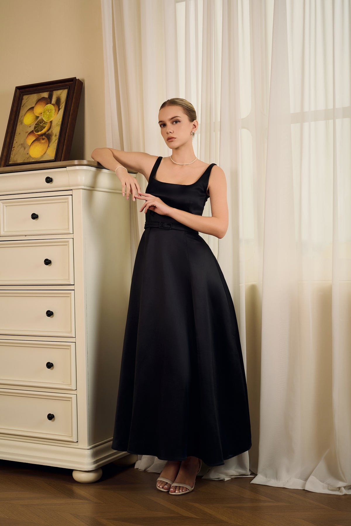 Barbara High Waist Scoop Neck Midi Dress