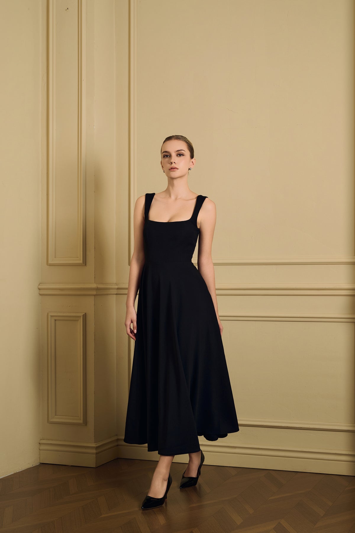 Angelina High Waist Square Neck Midi Dress
