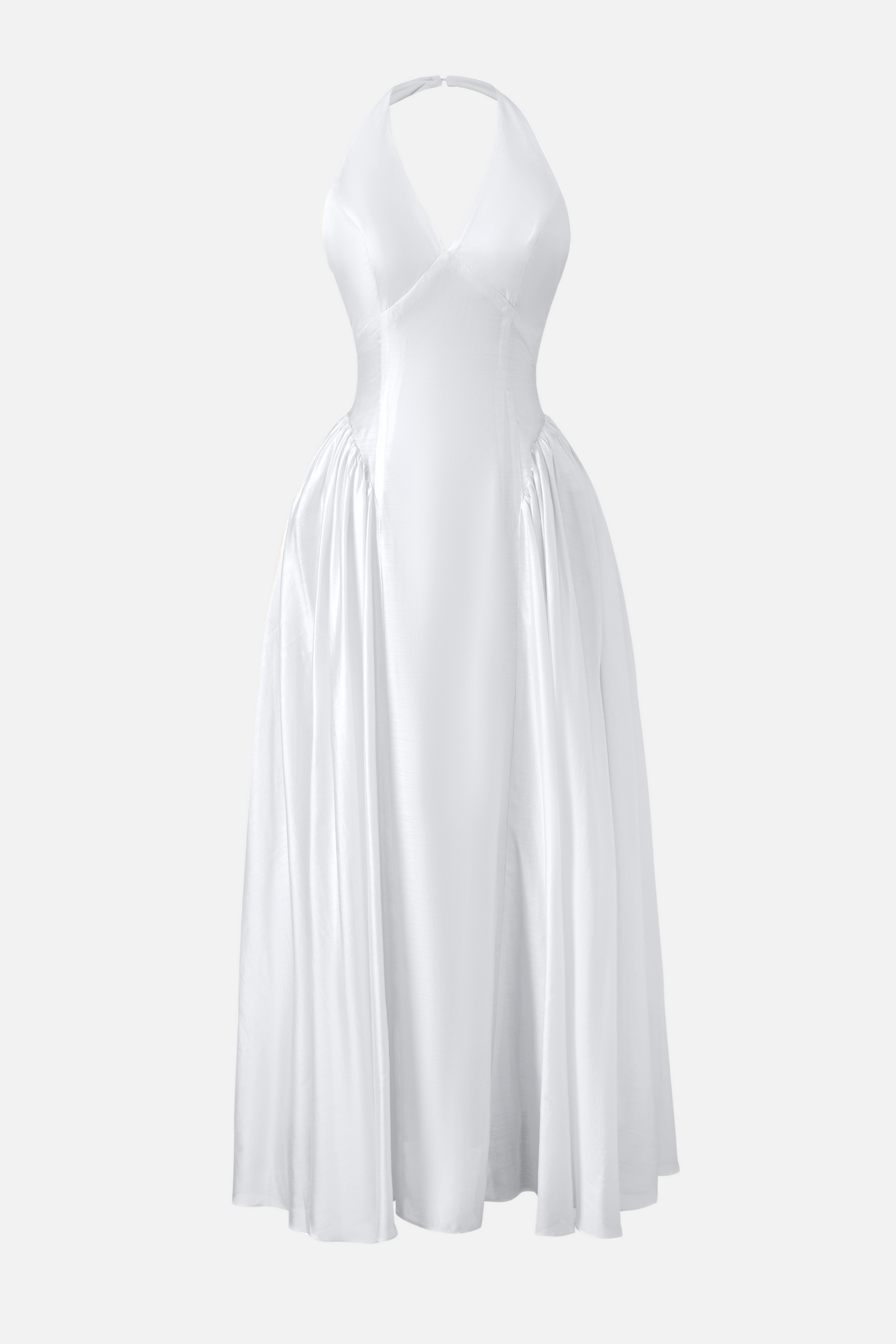 white high neck backless dress Halter Draped Backless Maxi Dress White